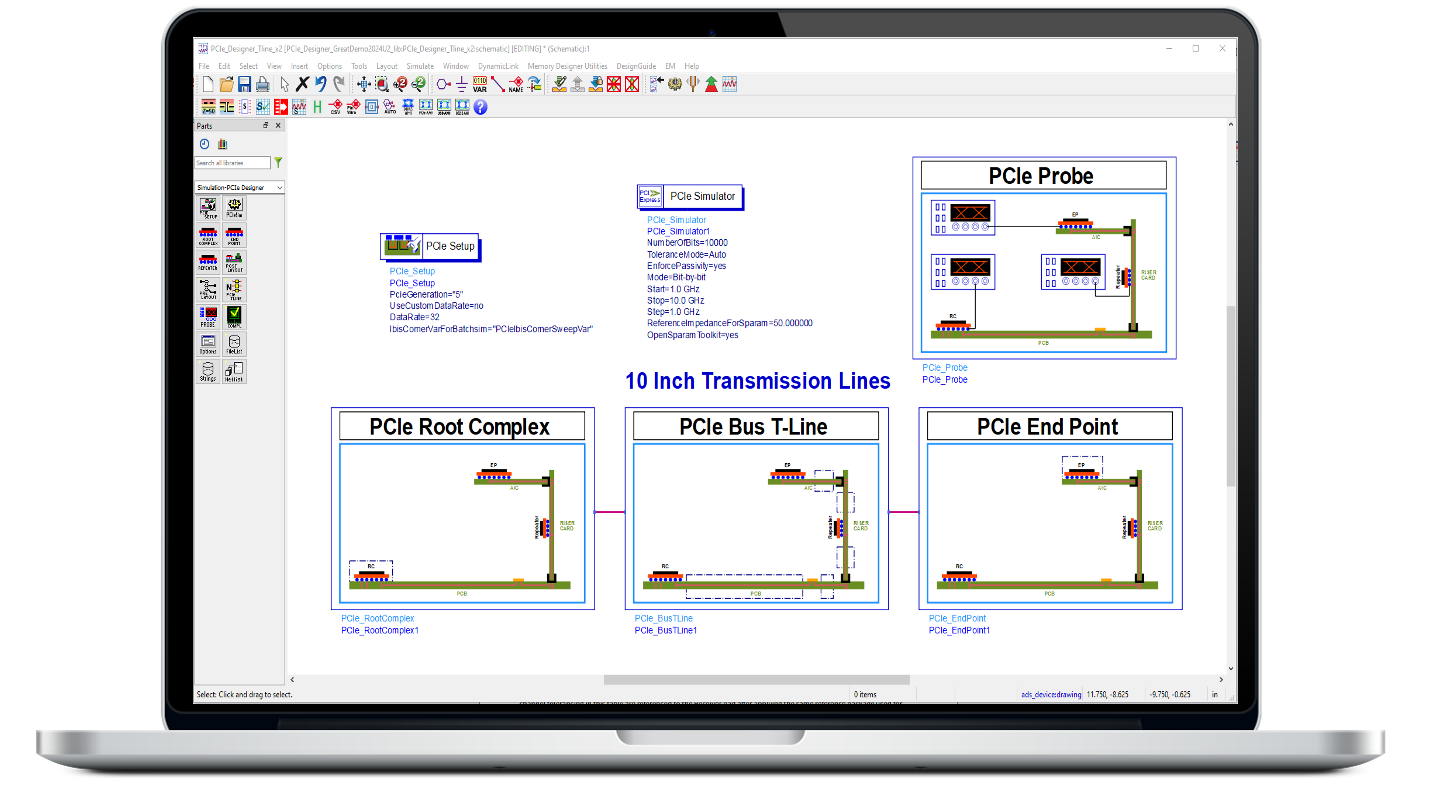 PCIe Designer is an intelligent design environment for modeling and simulating the latest PCIe Gen5 and Gen6 systems