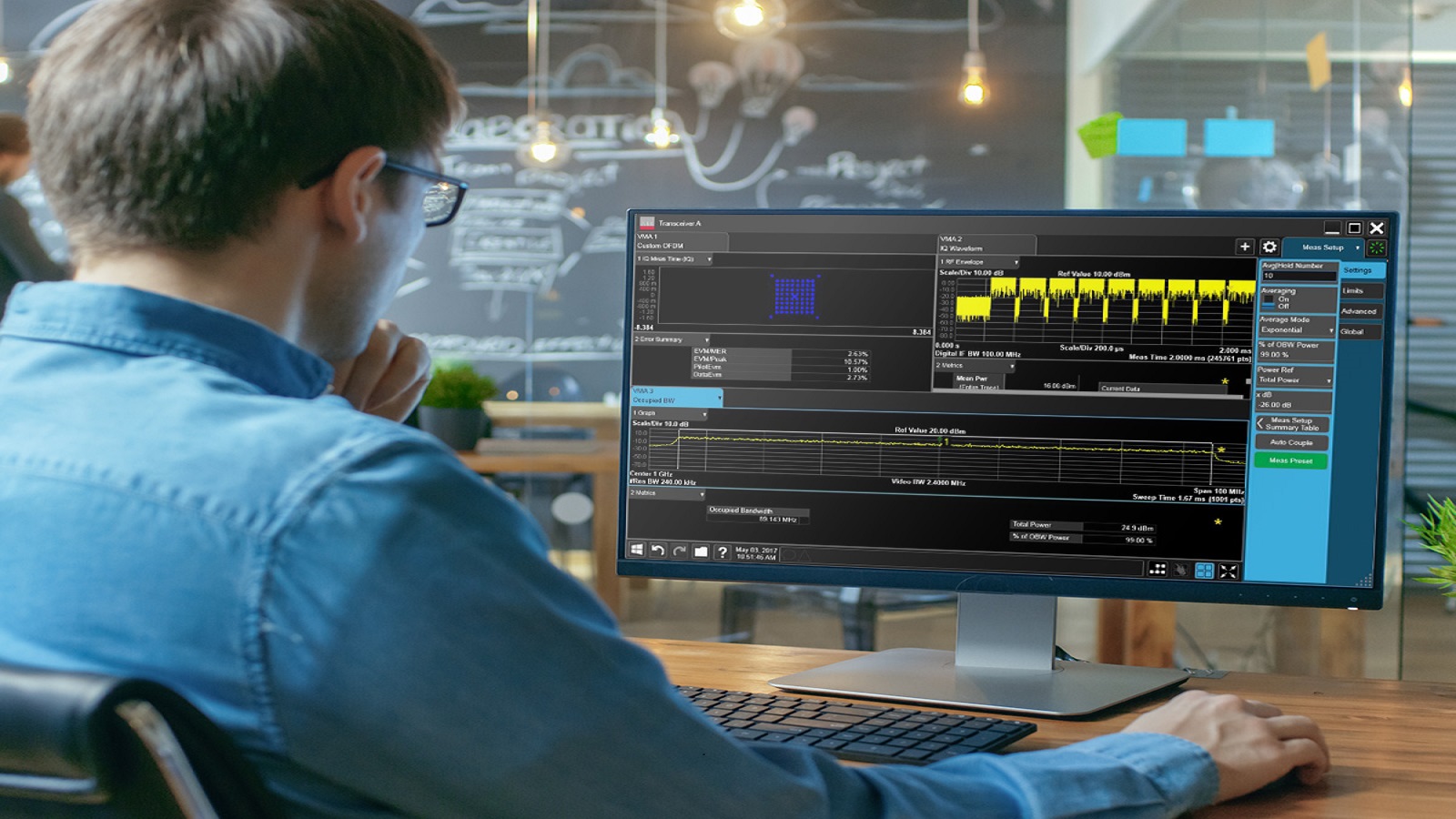 Engineer using PathWave X-Series measurement software