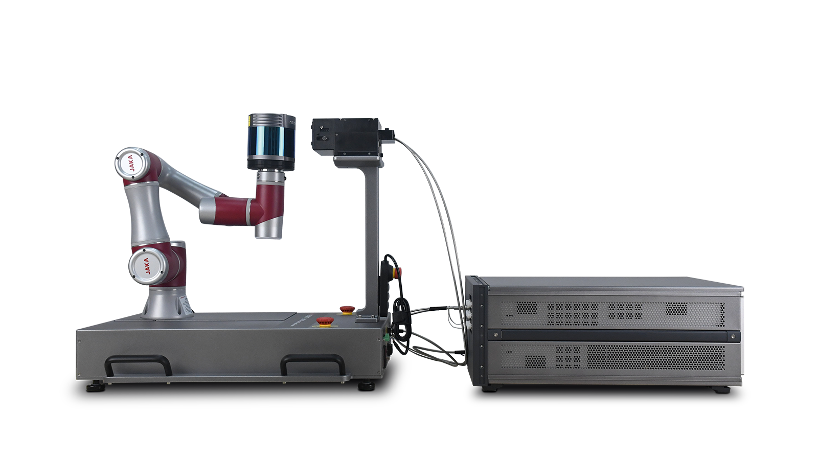 Lidar target simulator full setup, base unit, optical front end and cobot