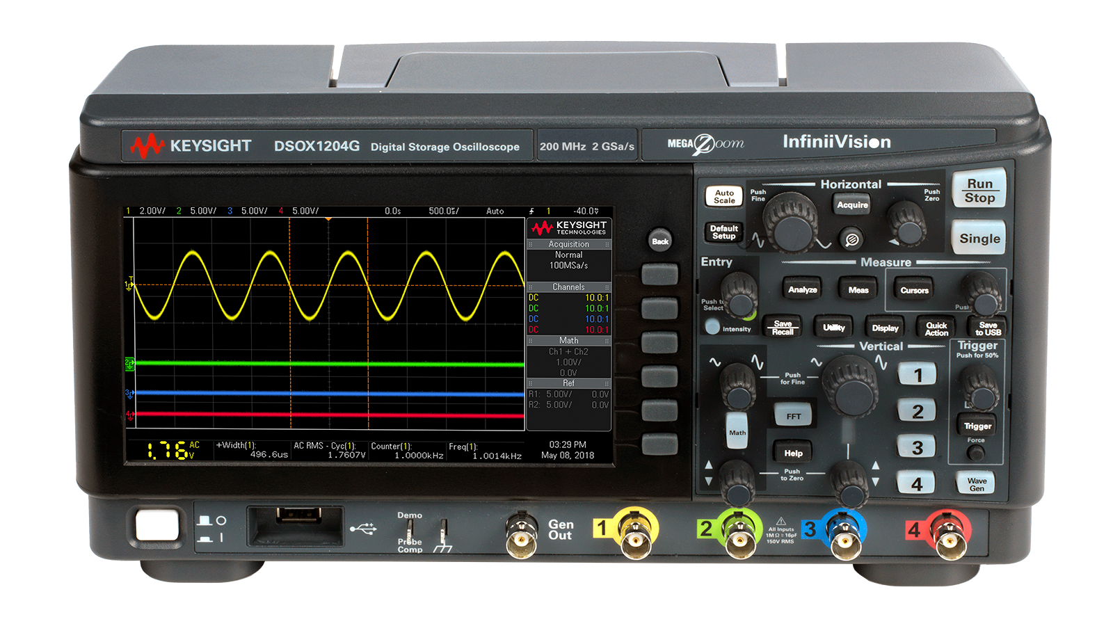 Keysight InfiniiVision 1000 X 系列示波器前俯视图