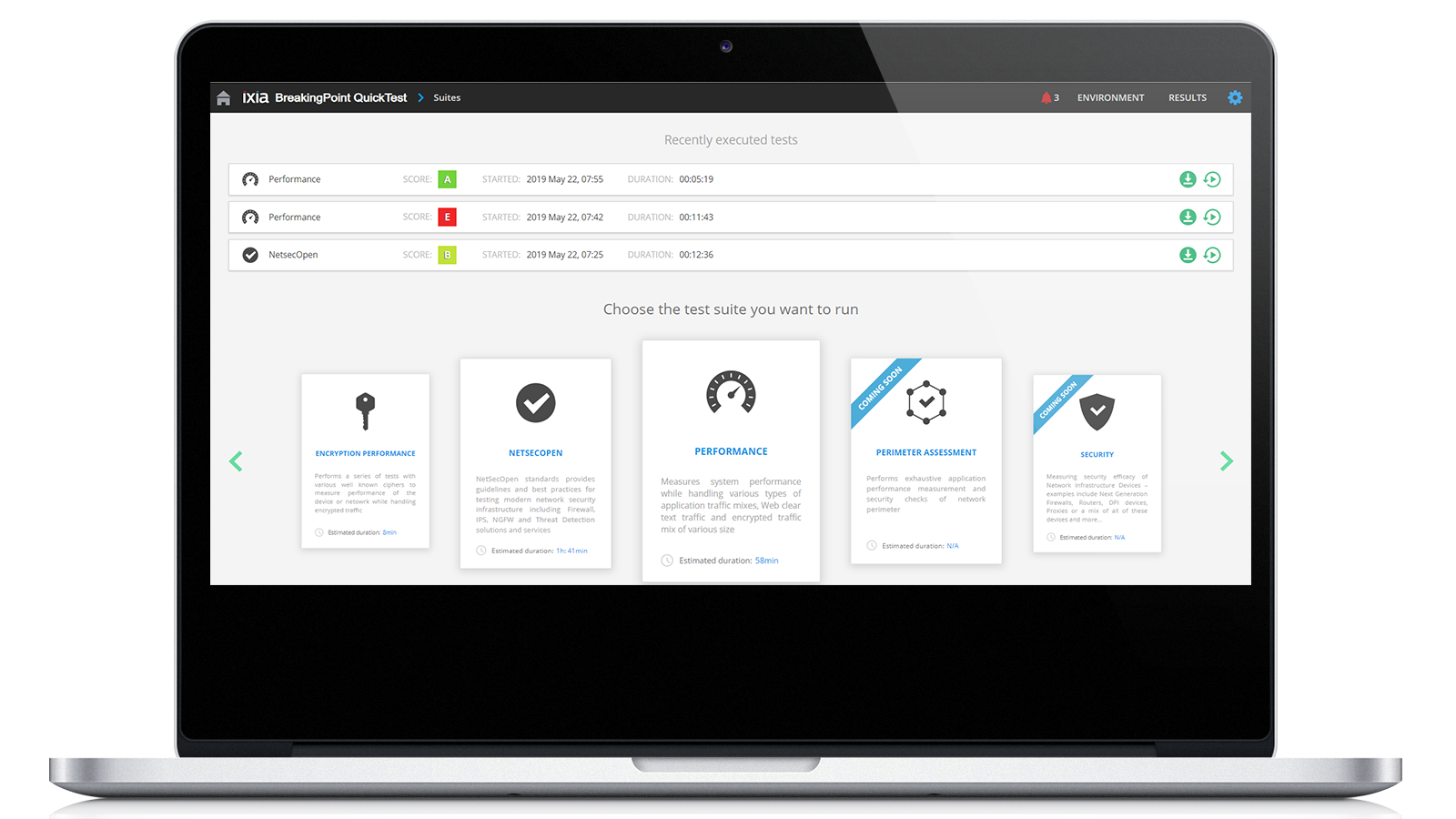 Ixia BreakingPoint QuickTest sofware screenshot
